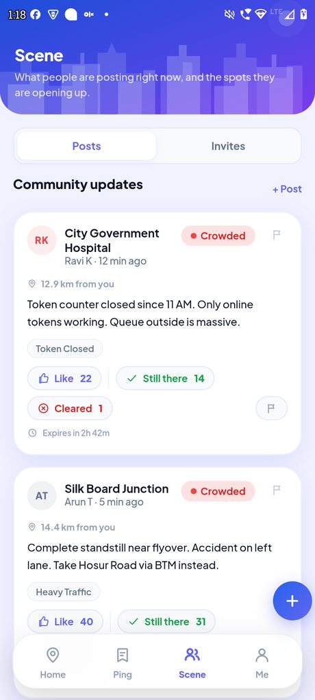 Nabza's Scene feed of community updates with expiry timers