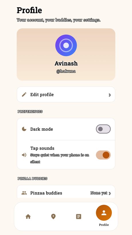 Pinzaa's profile tab